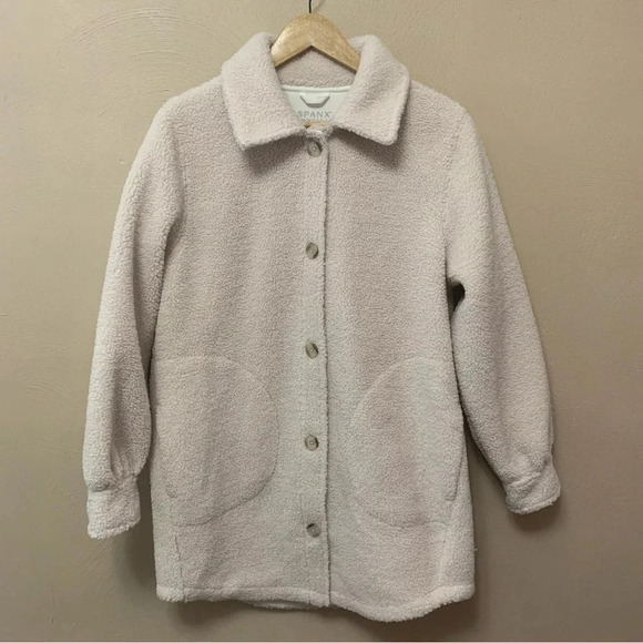 Spanx Fleece Shirt Jacket Sherpa Shacket in Cream Size Medium - Picture 5 of 16